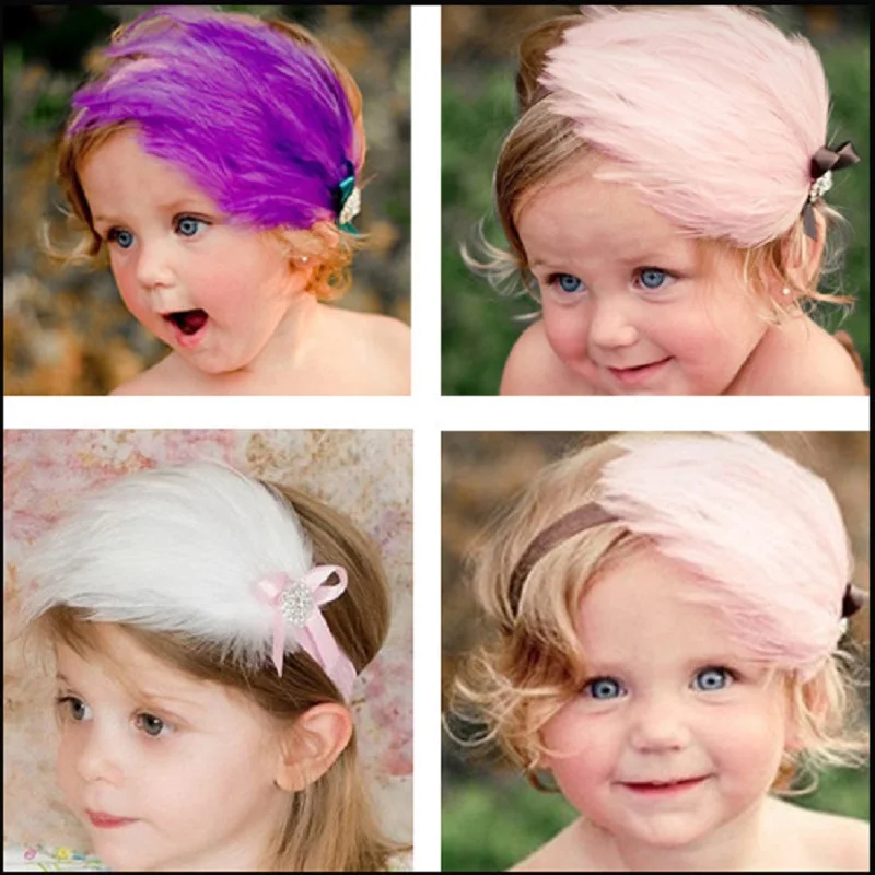 Модные повязки для волос с перьями маленьких девочек на голову младенцев заколки