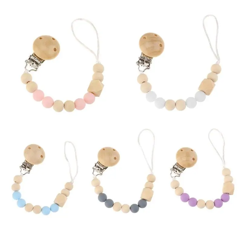 Wooden Silicone Pacifier Nipple Soother Chain Holder Cute Bead Chain Dummy Clips Baby Teething Toy Newborn Chew clip chupete
Wooden Silicone Pacifier Nipple Soother Chain Holder Cute Bead Chain Dummy Clips Baby Teething Toy Newborn Chew clip chupete