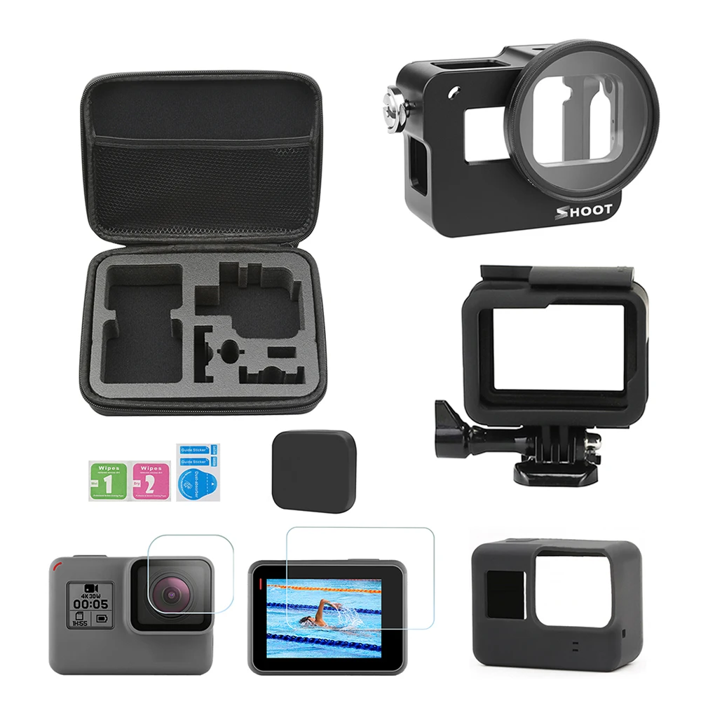 CNC алюминиевый сплав клетка аксессуары набор для GoPro Hero 7 6 5 Черный Защитный корпус