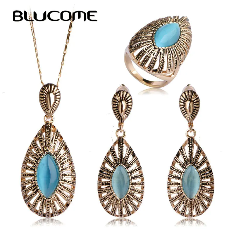 Blucome Fashion Blue Opal Water Drop Shape Vintage Necklace Earring Ring Jewelry Set For Women Banquet Party Present Accessories
Blucome Fashion Blue Opal Water Drop Shape Vintage Necklace Earring Ring Jewelry Set For Women Banquet Party Present Accessories