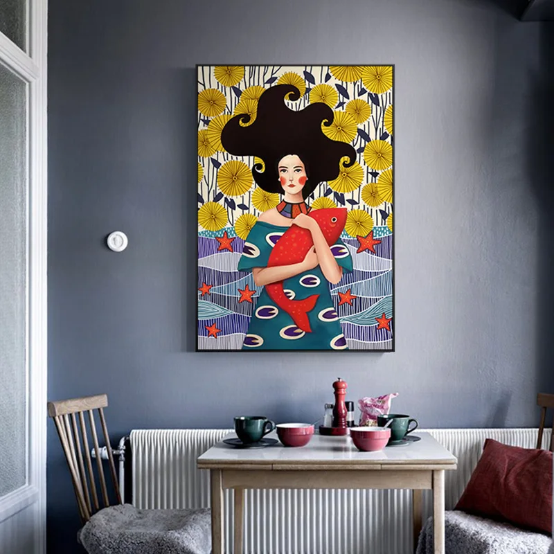 Nordic style Cute Cartoon Girl and Fish Canvas Paintings Wall Art poster and prints for Living room Girls room frameless Cuadros
Nordic style Cute Cartoon Girl and Fish Canvas Paintings Wall Art poster and prints for Living room Girls room frameless Cuadros