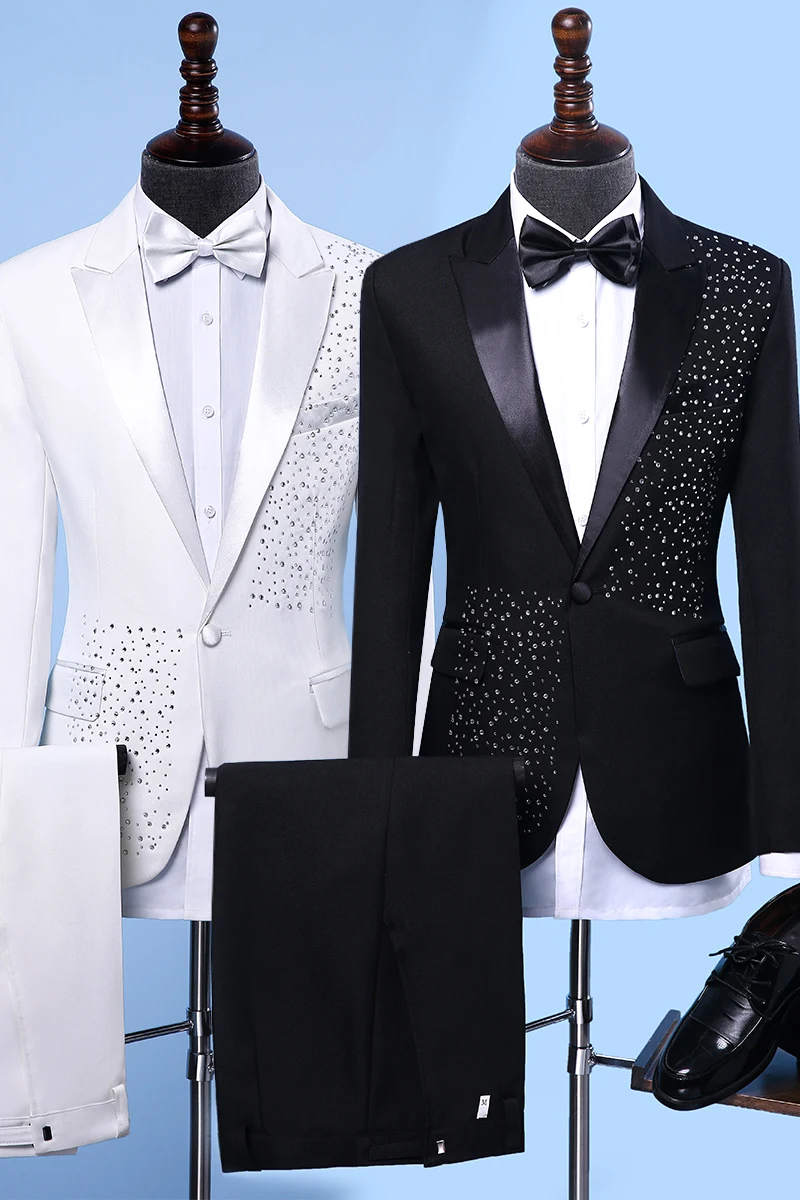 New Fashion Brand Men's Suits Sequins White Black Slim Fit Blazers Suit Jacket Pants Male Tuxedos Wedding Groom Prom Stage Suits
New Fashion Brand Men's Suits Sequins White Black Slim Fit Blazers Suit Jacket Pants Male Tuxedos Wedding Groom Prom Stage Suits
