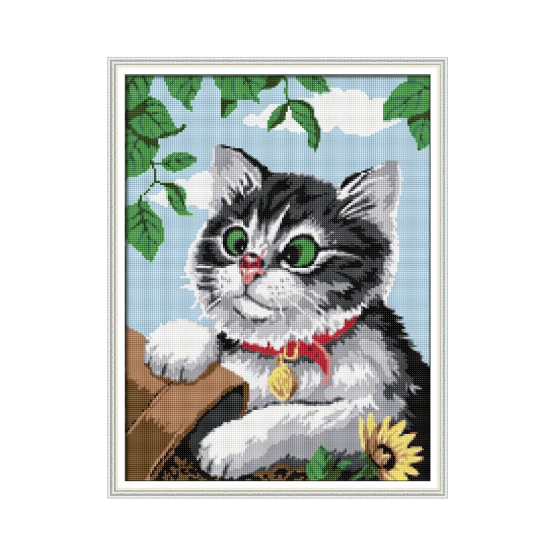 Даймонд-живопись Joy Sunday 5D DIY: полный квадратный и круглый образы вышивания с котом, стразами, инструментами для рисования на холсте с клеем.