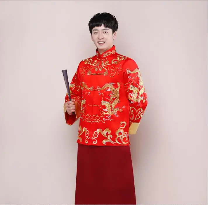 Embroidery Traditional chinese clothing Men Long sleeve Red Tang clothing Wedding Spring
Embroidery Traditional chinese clothing Men Long sleeve Red Tang clothing Wedding Spring