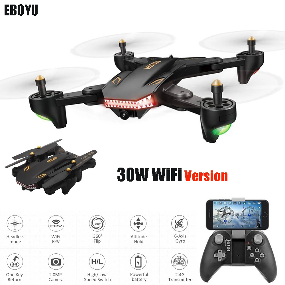 

EBOYU XS809S -VGA 0.3MP Camera Wifi FPV Foldable Drone One Key Return Altitude Hold G-sensor RC Quadcopter Drone RTF
