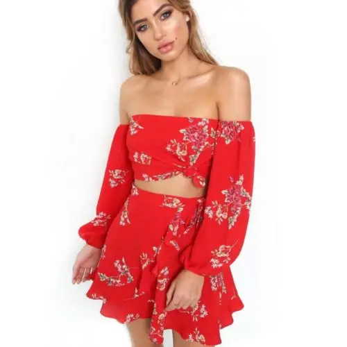 Fashion Women Red Off Shoulder Floral Casual Beach Two Piece Top Dress Sets Lantern Sleeve Dress Clothes
Fashion Women Red Off Shoulder Floral Casual Beach Two Piece Top Dress Sets Lantern Sleeve Dress Clothes