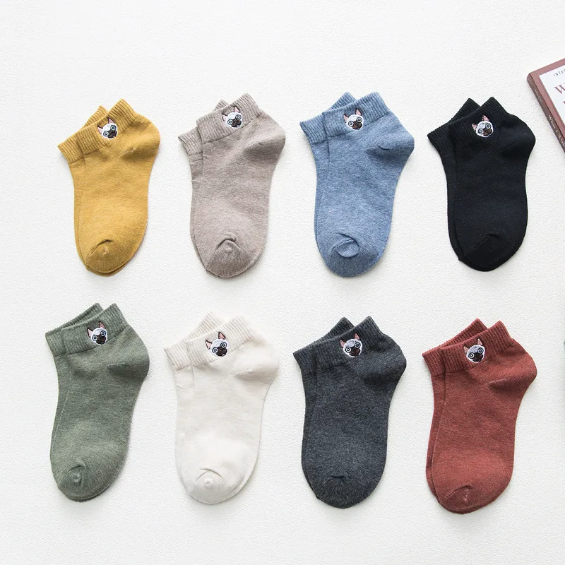 Забавные дышащие хлопковые носки с вышивкой в виде животных Эластичные короткие