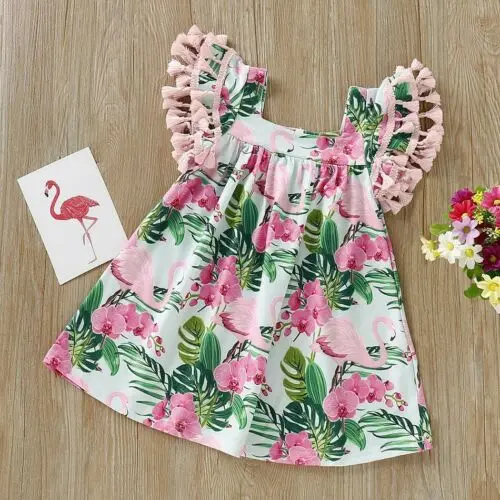 Летнее платье для девочек маленьких праздничные платья в стиле бохо с фламинго