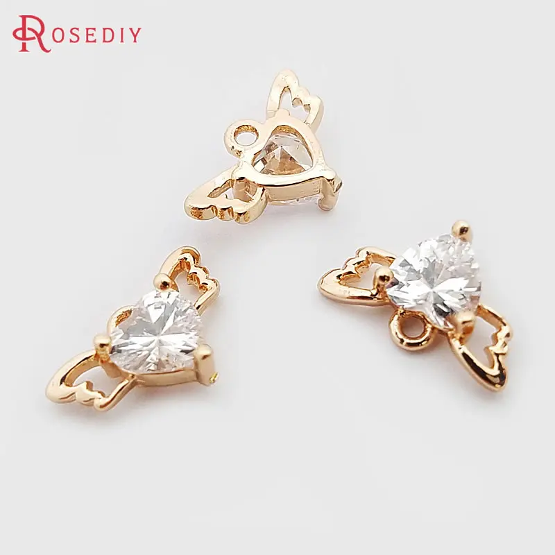 

(31801)4PCS 13.5*9MM 24K Champagne Gold Color Brass with Zircon Heart Wing Charms Diy Jewelry Findings Accessories wholesale