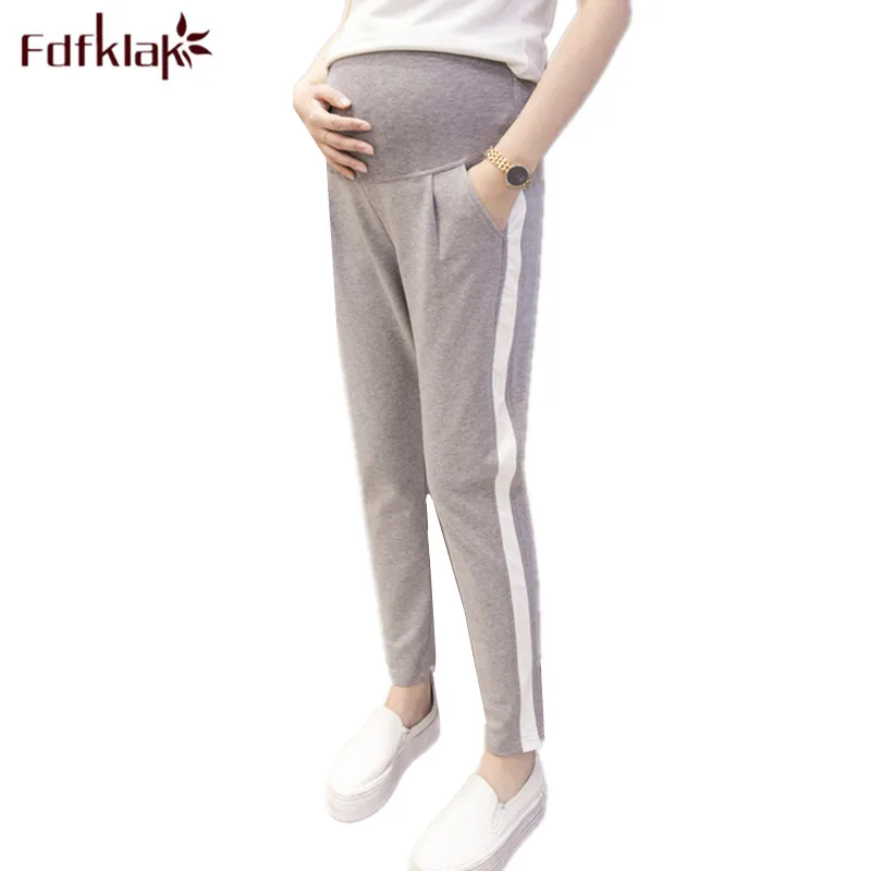 

Модные Штаны для беременных Fdfklak, длинные брюки для беременных женщин на весну и осень, свободные штаны для беременных