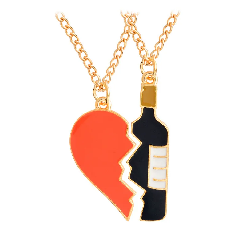 Cracked Heart Shape and Wine Bottle Pendant Necklace Best Friends Forever Couple Necklace Jewelry Gift for One Per Person
Cracked Heart Shape and Wine Bottle Pendant Necklace Best Friends Forever Couple Necklace Jewelry Gift for One Per Person