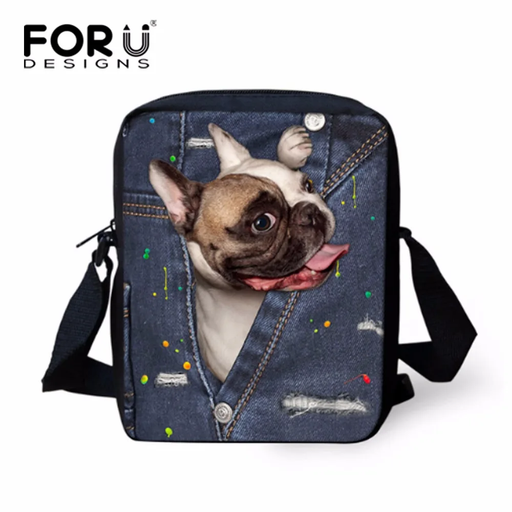 Сумка мессенджер FORUDESIGNS с милым Мопсом собакой джинсовая сумка Кроссбоди кошкой