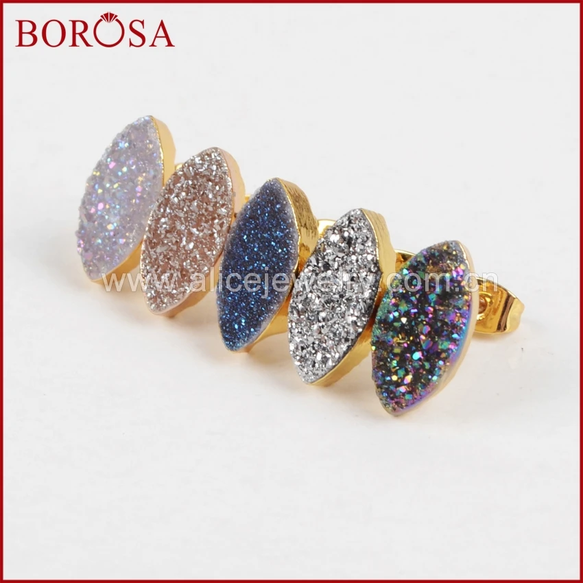 BOROSA Gold Color Marquise Titanium Crystal Druzy Stud Earrings, New Stylish Druzy Crystal Drusy Stud Earrings Jewelry G1226
BOROSA Gold Color Marquise Titanium Crystal Druzy Stud Earrings, New Stylish Druzy Crystal Drusy Stud Earrings Jewelry G1226