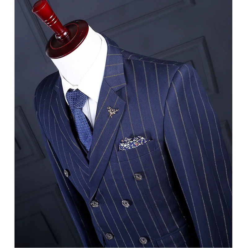 Loldeal Men Double Breasted Tailored Suit Slim Fit Custom Made Pinstripe Navy Blue Wedding Suits For Men
Loldeal Men Double Breasted Tailored Suit Slim Fit Custom Made Pinstripe Navy Blue Wedding Suits For Men