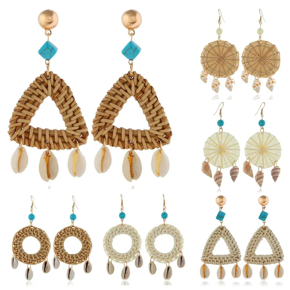 Fashion personality rattan hand-knitted earrings for women exquisite female earrings with shell pendant design creative kolczyki
Fashion personality rattan hand-knitted earrings for women exquisite female earrings with shell pendant design creative kolczyki
