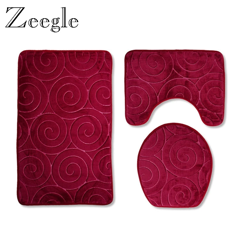 

Zeegle Microfiber Mat 3pcs Shower Mats Absorbent Carpet Non-slip Carpets Toilet Rugs Bath Mat Set Foot Mats Red Bath Rug