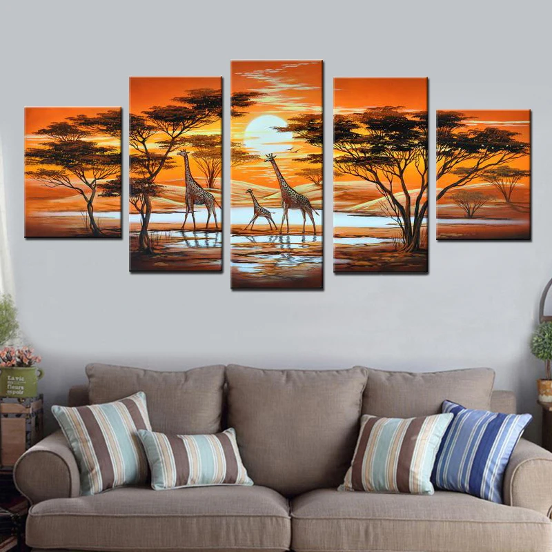 Modern African Landscape 5 Pieces Canvas Picture Oil Paintings Hand Painted Animal Giraffe Wall Art Decoration Unframed Elephant
Modern African Landscape 5 Pieces Canvas Picture Oil Paintings Hand Painted Animal Giraffe Wall Art Decoration Unframed Elephant