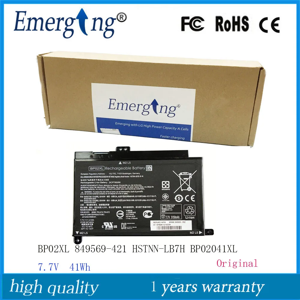 7.7V 41WH New Original Laptop Battery BP02XL for HP Pavilion PC 15 15-AU 849909-850 (F9-21) 849569-421 HSTNN-LB7H BP02041XL
7.7V 41WH New Original Laptop Battery BP02XL for HP Pavilion PC 15 15-AU 849909-850 (F9-21) 849569-421 HSTNN-LB7H BP02041XL