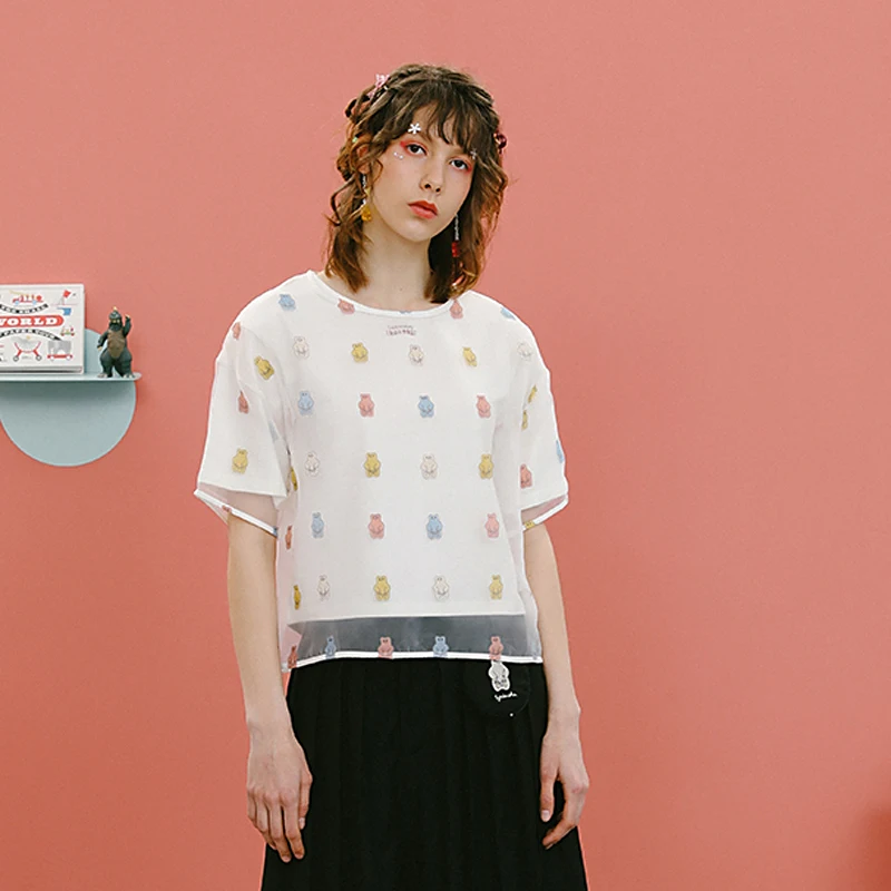 Sweet Two Pieces Women Chiffon Shirts Tops O Neck Summer New Cute Bears Printed New Design Famale Chiffon Blouse Preppy Style
Sweet Two Pieces Women Chiffon Shirts Tops O Neck Summer New Cute Bears Printed New Design Famale Chiffon Blouse Preppy Style
