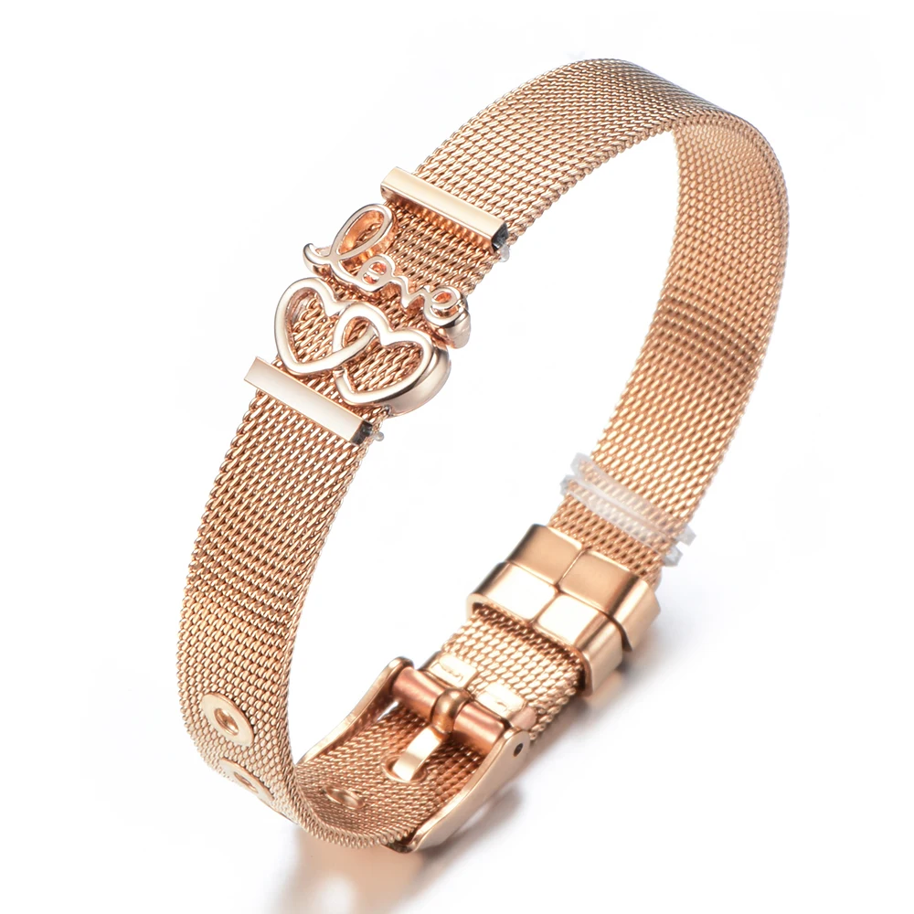 HOMOD Rose Gold Stainless Steel Charm Bracelet Double Heart Brand Bracelet Reflexions Mesh Bracelets for Women Lover Gifts
HOMOD Rose Gold Stainless Steel Charm Bracelet Double Heart Brand Bracelet Reflexions Mesh Bracelets for Women Lover Gifts
