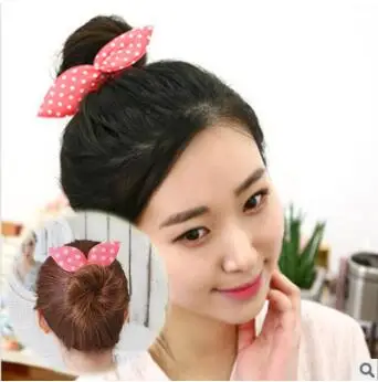 

Sponge Floral Dots Bunny Ears Fabrics Hair Bun Maker Multi Styles Bud-Like Hair Styling Donut Hair Accessories & Tools HA030