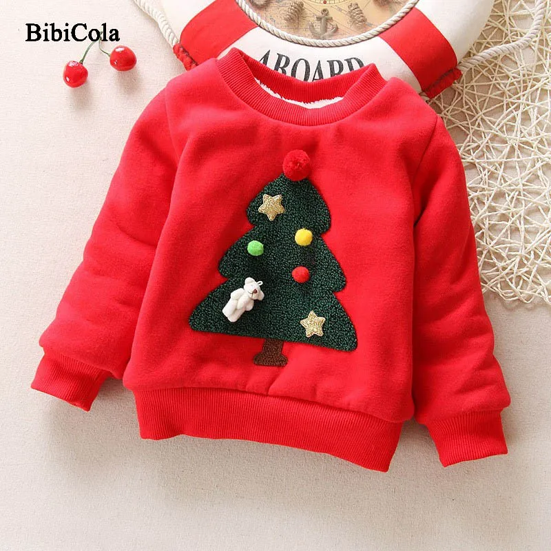 BibiCola/зимние толстовки для маленьких девочек рождественские толстые теплые