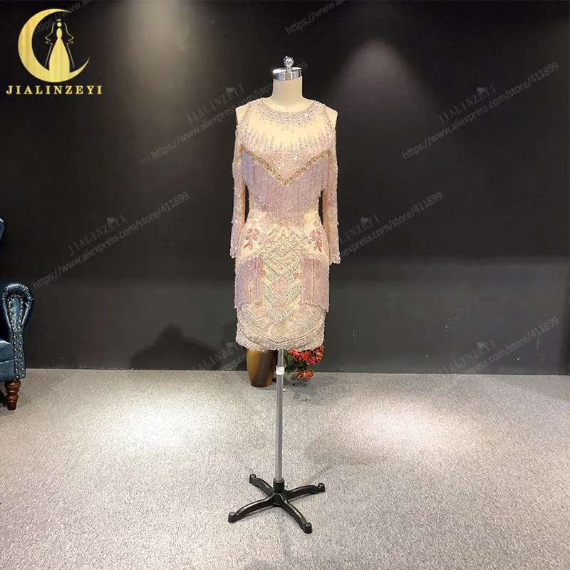 210 Реальный образец изображения Розовый Полный Кристалл Zuhair Murad Длинные рукава до