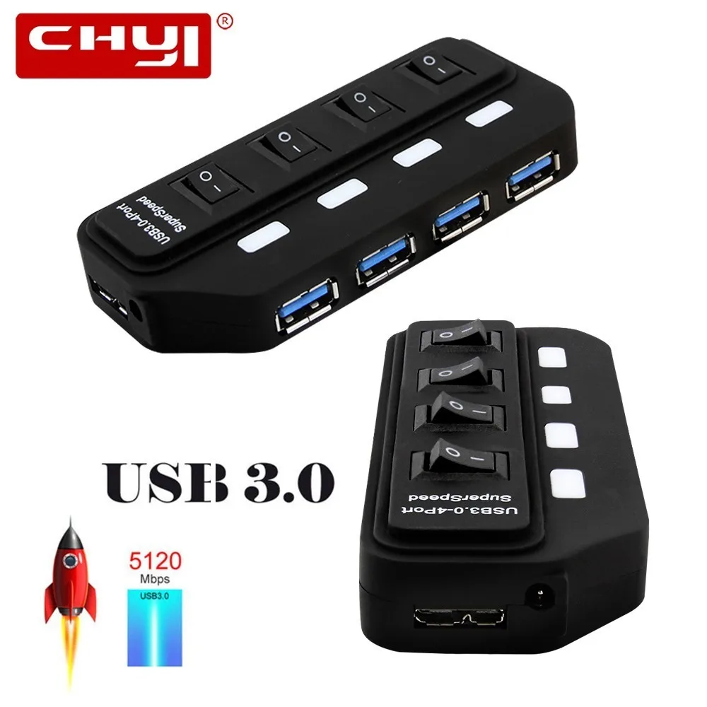 CHYI USB 3.0 HUB To 4 Port USB3.0 With LED On/Off Switch Extra DC 5V Power Supply USB Splitter Adapter For PC Mouse Laptop
CHYI USB 3.0 HUB To 4 Port USB3.0 With LED On/Off Switch Extra DC 5V Power Supply USB Splitter Adapter For PC Mouse Laptop
