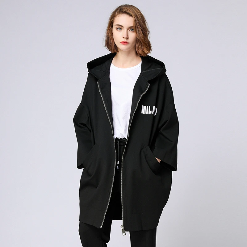 Hooded Trench Coat Black Women Plus Size Loose Autumn Winter Letter Print Casual Oversized Outwear Woman's Clothing Coats Trench
Hooded Trench Coat Black Women Plus Size Loose Autumn Winter Letter Print Casual Oversized Outwear Woman's Clothing Coats Trench