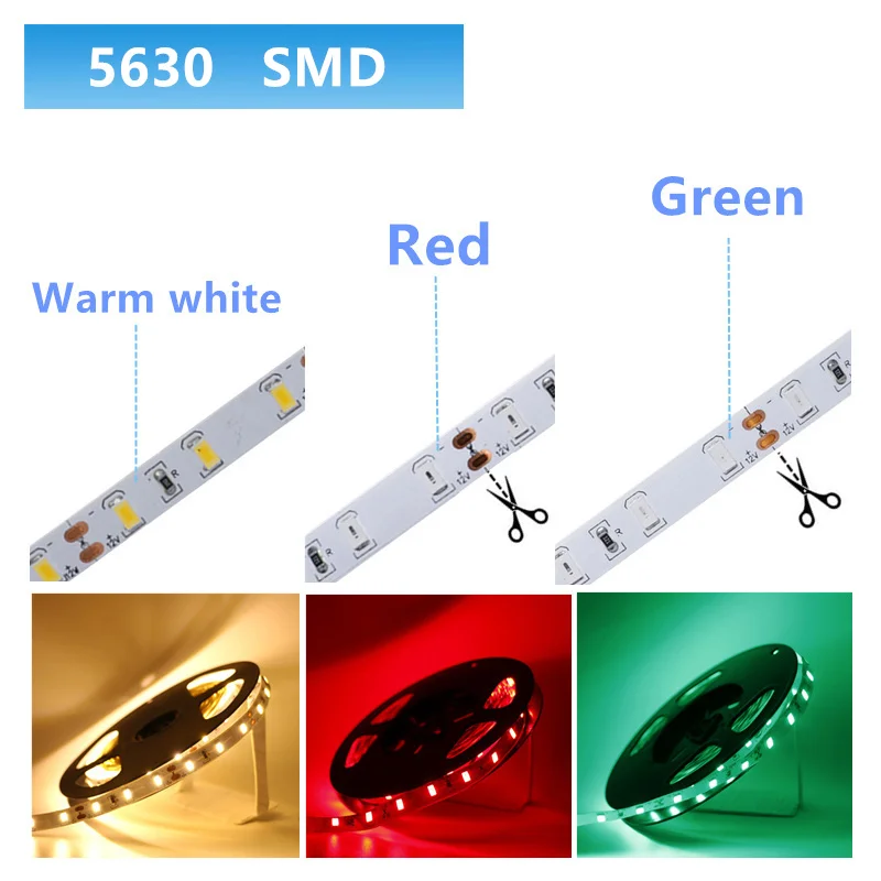 

NO-Waterproof LED Strip 60LEDs/M DC12V SMD 5630 2835 5050 5054 Flexible LED String light Ribbon Tape Home Decoration Lamp