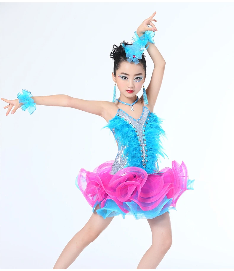 Girls Jazz dancewear costume Kids Modern Latin Sequined Ballroom Party Dancing Dress Child tutu dress clothes For | Тематическая