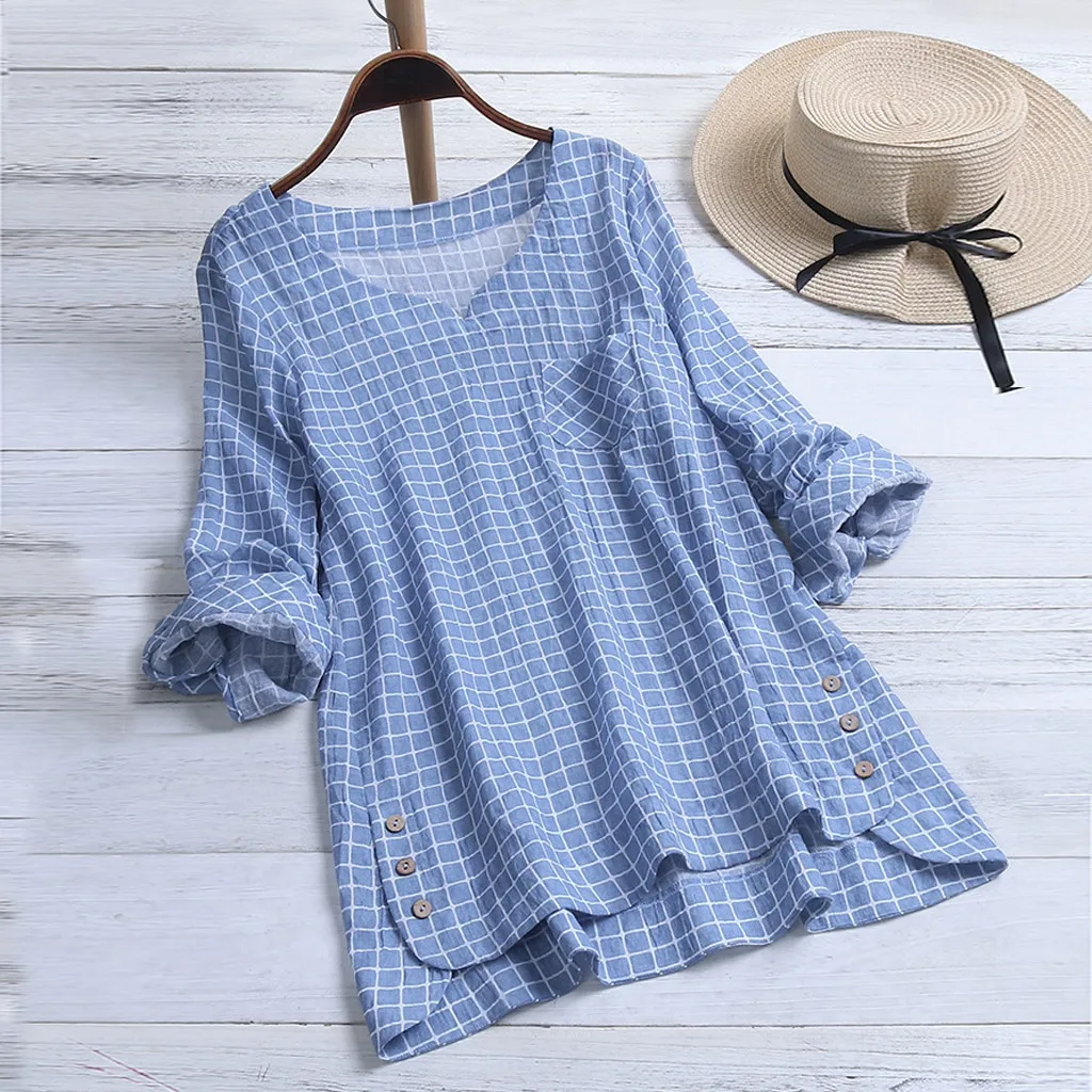 Plus Size Summer Fashion Cotton Linen Plaid Blouse Casual Ladies Loose Tee Tops Female Women's Long Sleeve Shirt Blusas Pullover
Plus Size Summer Fashion Cotton Linen Plaid Blouse Casual Ladies Loose Tee Tops Female Women's Long Sleeve Shirt Blusas Pullover
