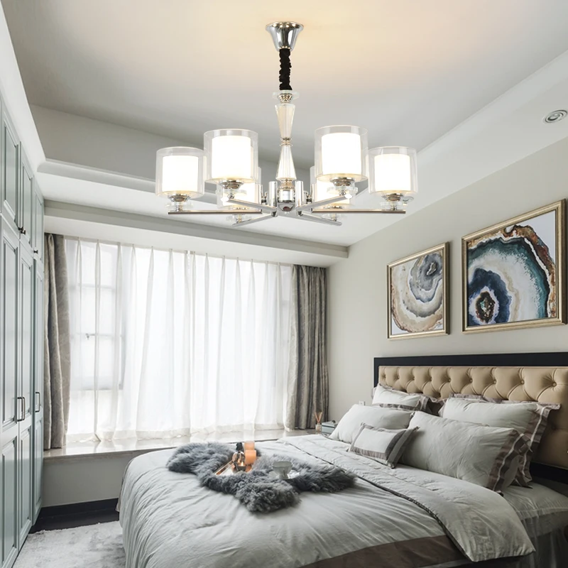 Modern style living room lamp simple silver bedroom dining room hall light led light fixture glass crystals for chandeliers E27
Modern style living room lamp simple silver bedroom dining room hall light led light fixture glass crystals for chandeliers E27