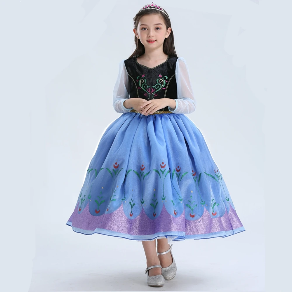 FINDPITAYA Girls Princess Anna Costume with Long Cloak Children Deluxe Snow Queen Elsa Dress Halloween Kids Cosplay | Тематическая