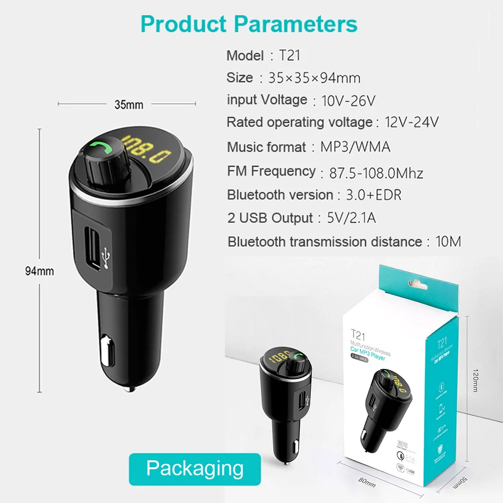 XCGaoon Bluetooth Car Kit Handsfree Set FM Transmitter MP3 Music Player 5V 2.1A Dual 2 USB Car Charger Support USB Music 8G-32G
XCGaoon Bluetooth Car Kit Handsfree Set FM Transmitter MP3 Music Player 5V 2.1A Dual 2 USB Car Charger Support USB Music 8G-32G