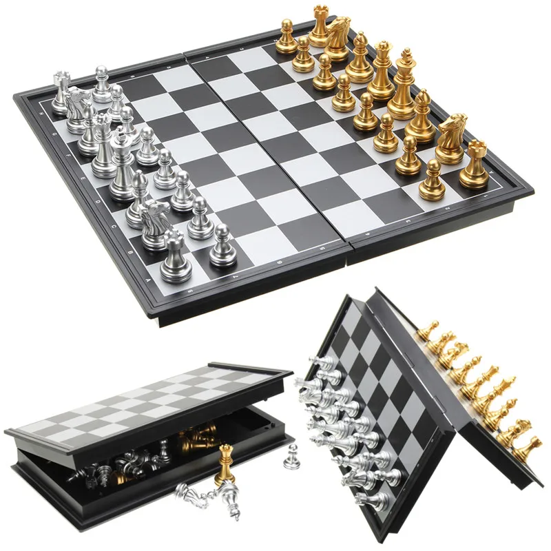 Chess Game Silver Gold Pieces Folding Magnetic Foldable Board Contemporary Set Board Game Entertainment Learning Toys Gift
Chess Game Silver Gold Pieces Folding Magnetic Foldable Board Contemporary Set Board Game Entertainment Learning Toys Gift