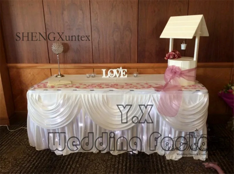 New Design Ice Silk Table Skirt With Led Light For Wedding Event Table Cloth Decoration - White Color
New Design Ice Silk Table Skirt With Led Light For Wedding Event Table Cloth Decoration - White Color