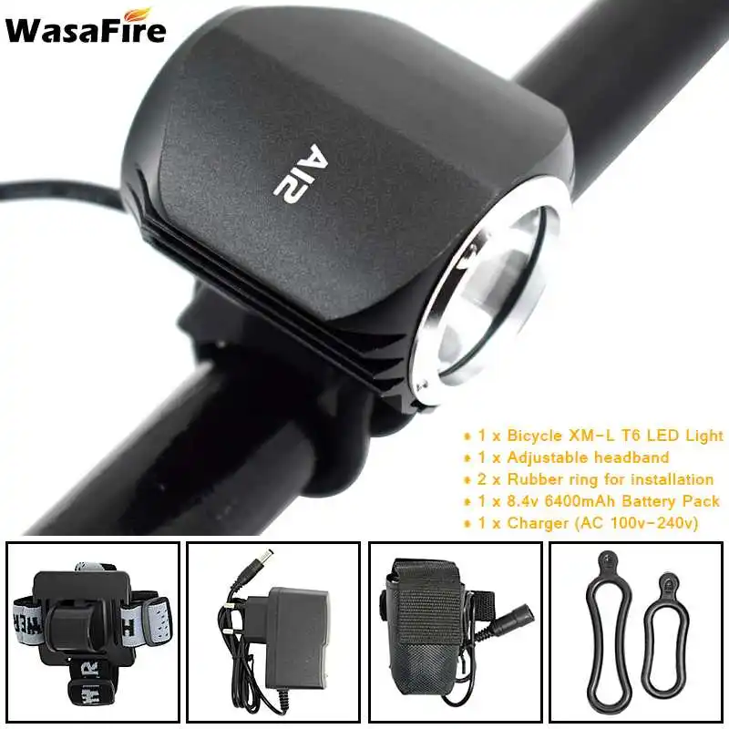 Передняя фара для велосипеда WasaFire 2000lm XM-L T6 LED 4 режима 6400mA аккумуляторная батарея