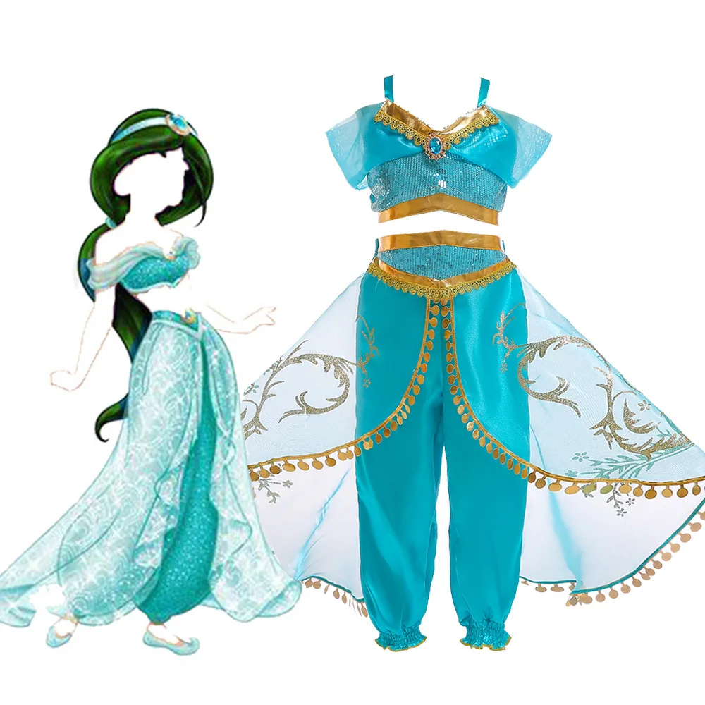 Aladdin and the magic lamp Princess Jasmine Cosplay Costume Kids Girls Dress Halloween Sky blue Children's Beautiful Ball Gowns
Aladdin and the magic lamp Princess Jasmine Cosplay Costume Kids Girls Dress Halloween Sky blue Children's Beautiful Ball Gowns