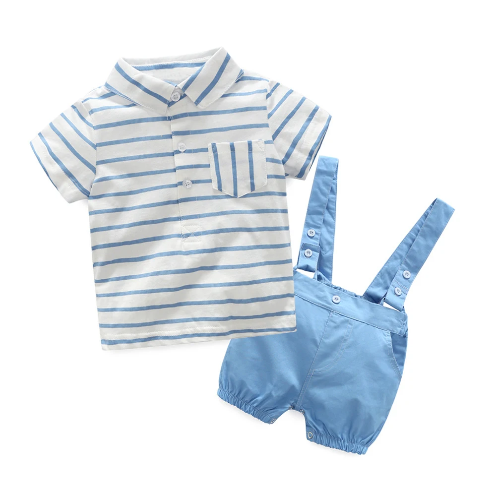Летний комплект для маленьких мальчиков одежда новорожденных синяя полосатая