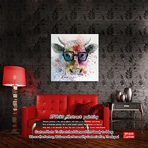 Large Size 100% Hand Painted Animal Oil Painting Smart Bull Glasses Unframed Cheap Price for Living Room Unique Gift Art | Дом и сад