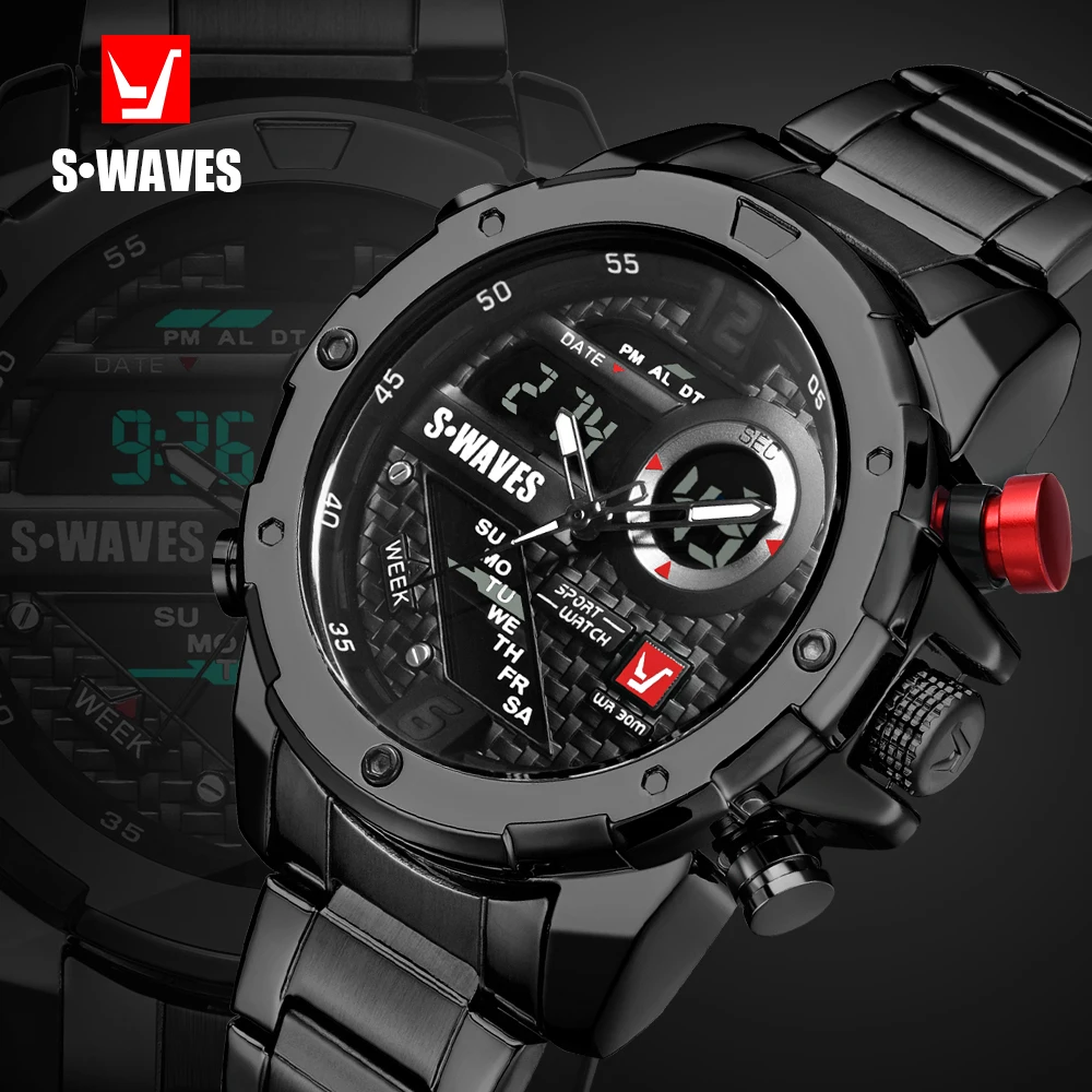 SWAVES Brand Dual Display Watches Men Wach Quartz Sport Waterproof Digital Watch Big Clock Stainless Steel Relogio Masculino
SWAVES Brand Dual Display Watches Men Wach Quartz Sport Waterproof Digital Watch Big Clock Stainless Steel Relogio Masculino