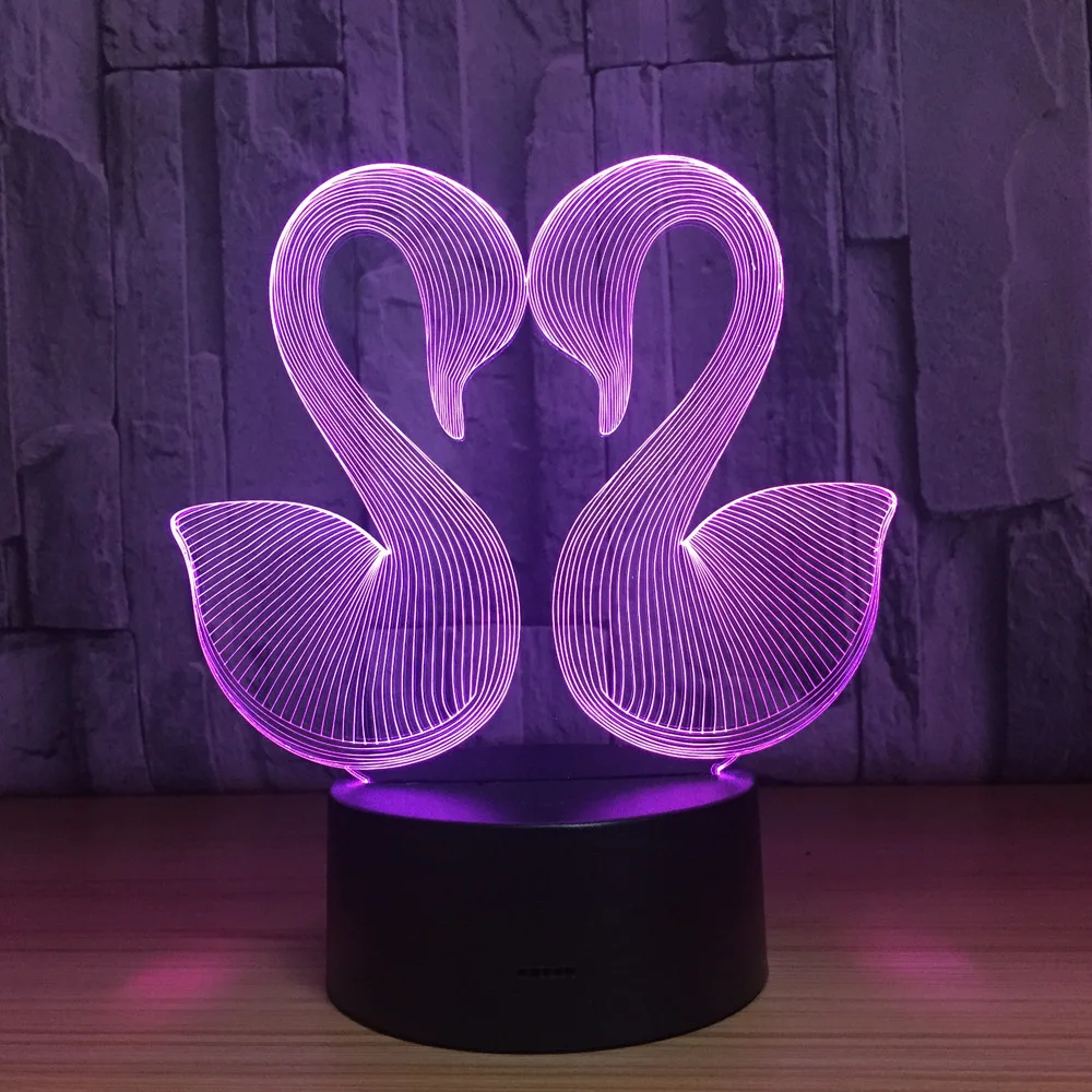 7 Colorful Two Swans 3D Table Lamp Acrylic Stereo Lights Children's Room Decorative For Birthday Christmas Toys Gift for Lovers
7 Colorful Two Swans 3D Table Lamp Acrylic Stereo Lights Children's Room Decorative For Birthday Christmas Toys Gift for Lovers
