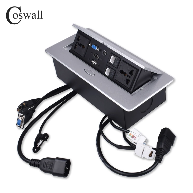 Металлический корпус COSWALL, 2 скрытых универсальных розетки, 2 разъема CAT6 RJ45, HDMI, USB, VGA, аудио 3,5 мм
Металлический корпус COSWALL, 2 скрытых универсальных розетки, 2 разъема CAT6 RJ45, HDMI, USB, VGA, аудио 3,5 мм