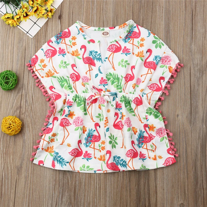 Модное пляжное платье для девочек детское маленьких сарафан с цветами