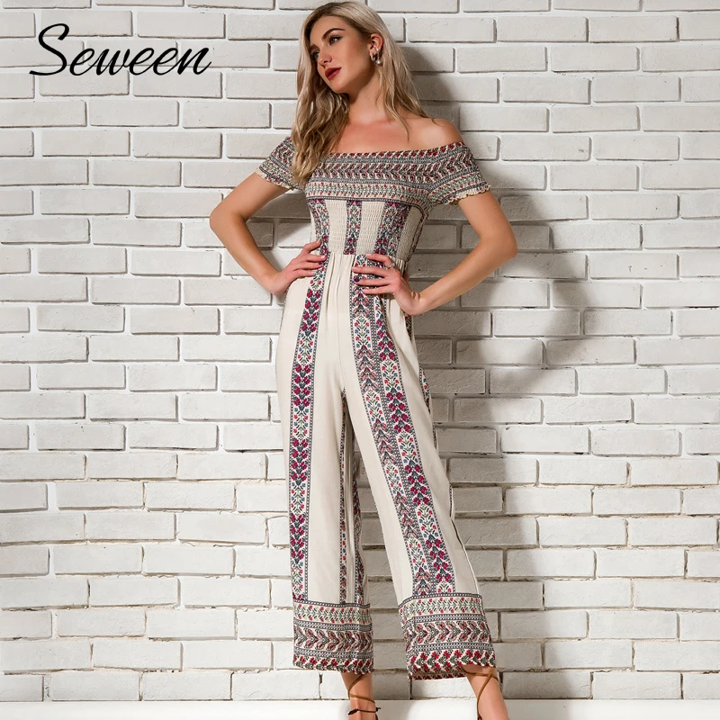 Boho печати Комбинезоны для Для женщин 2018 Новое поступление Летнее с открытыми
