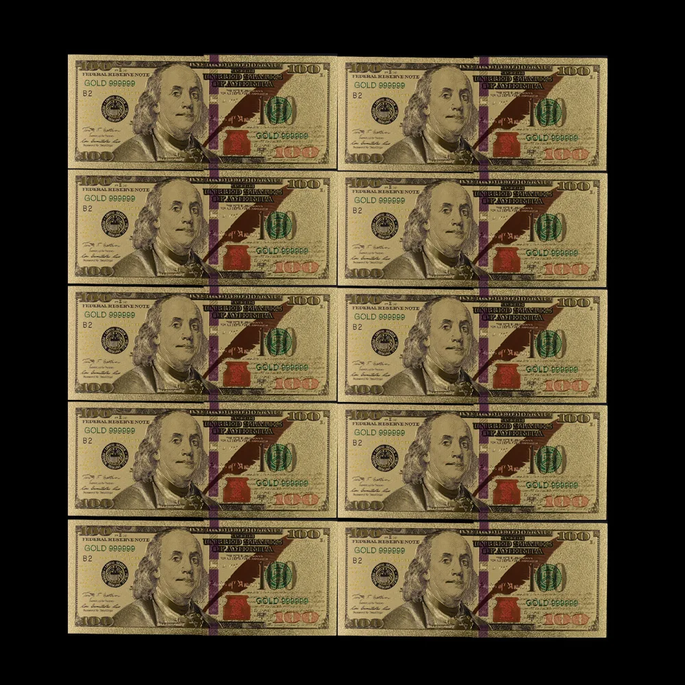 10pcs USA 100 Dollar Gold Banknote Currency Bill Paper Money Coin Medal 24k United States OF America
10pcs USA 100 Dollar Gold Banknote Currency Bill Paper Money Coin Medal 24k United States OF America