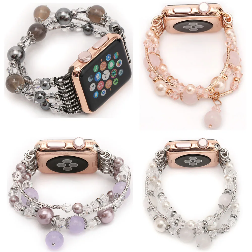 Женский эластичный браслет из агата для Apple Watch Band iWatch Seies 1/2/3/4/5 44 мм 42 40 38 ремешок