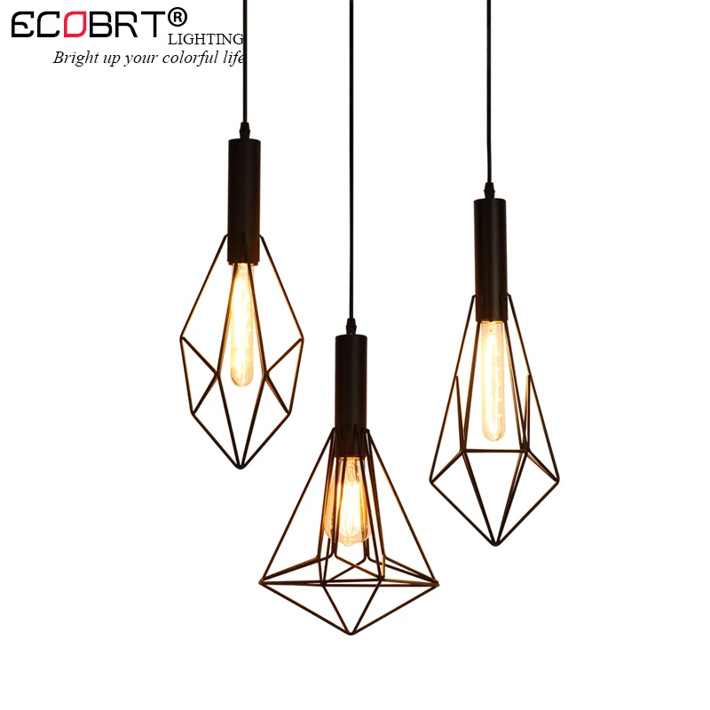 ECOBRT Retro Black indoor LED pendant light Vintage iron cage lampshade warehouse Style lighting fixtures/E27 Bulb 100-240V AC | Лампы и