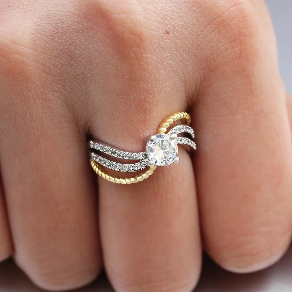 Женское кольцо в форме волны Visisap креативное с цирконом Прямая поставка кольца